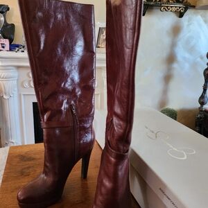 Jessica Simpson KHALEN burgundy Belluci Leather boots